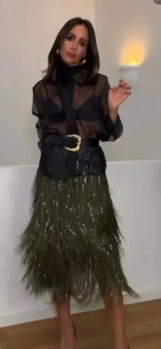 Falda flecos lentejuelas Zara Talla L