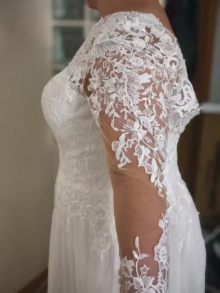 Vestido de Novia Blanco Encaje Manga Larga
