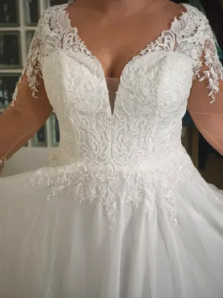 Vestido de Novia Blanco Encaje Manga Larga