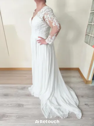 Vestido de Novia Blanco Encaje Manga Larga
