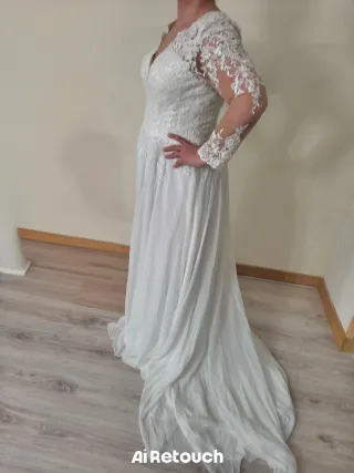 Vestido de Novia Blanco Encaje Manga Larga