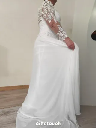 Vestido de Novia Blanco Encaje Manga Larga