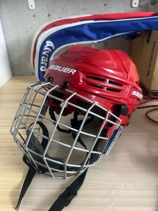 Casco Hockey Rojo Bauer Seminuevo