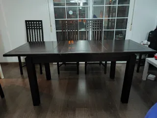Mesa extensible wengue + 6 sillas