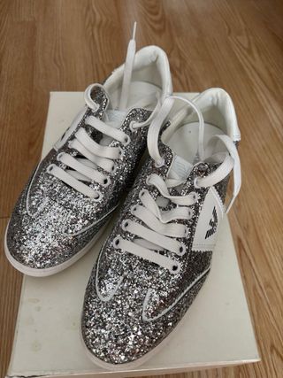 Zapatillas Emporio Armani Mujer Plata y Blanco