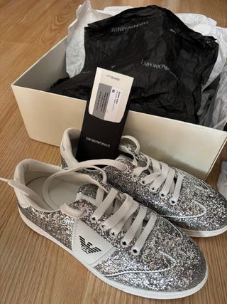 Zapatillas Emporio Armani Mujer Plata y Blanco