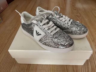 Zapatillas Emporio Armani Mujer Plata y Blanco