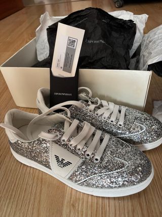 Zapatillas Emporio Armani Mujer Plata y Blanco