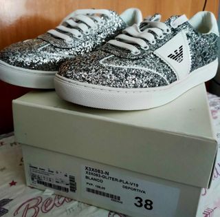 Zapatillas Emporio Armani Mujer Plata y Blanco