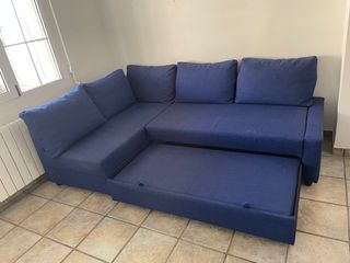 Sofá Cama Chaiselongue con Arcón Azul tres módulos