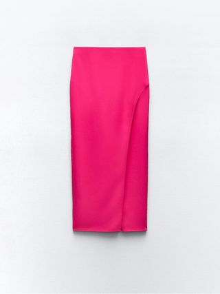 Falda midi rosa con abertura