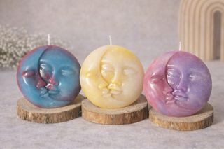 Velas artesanales de luna y sol + búho