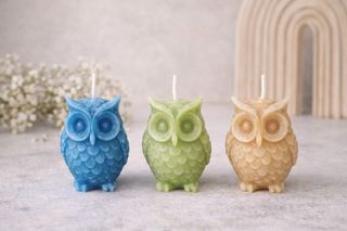 Velas artesanales de luna y sol + búho