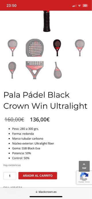 Pala Pádel Black Crown Win Ultralight