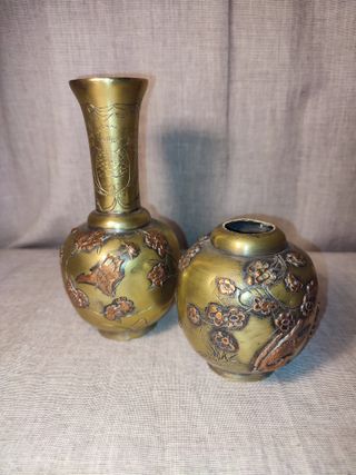2 Jarrones Japoneses Antiguos Bronce