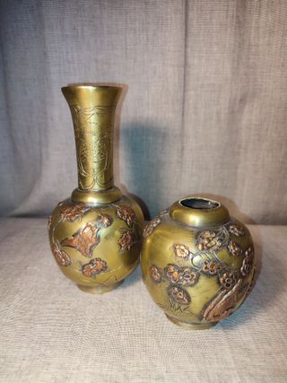 2 Jarrones Japoneses Antiguos Bronce
