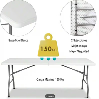 Mesa plegable blanca 180x74x74