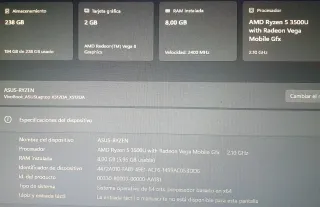 Portátil Asus Vivobook Ryzen 5 3500U