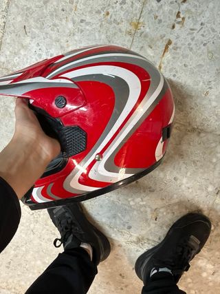 Casco Moto Cross Rojo y Gris