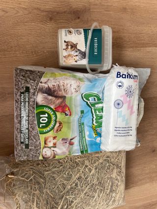 2 Jaulas,bola,arena, lecho igenico, paja y algodon