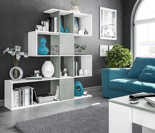 Estantería Zigzag Color Cemento y Blanco Mate