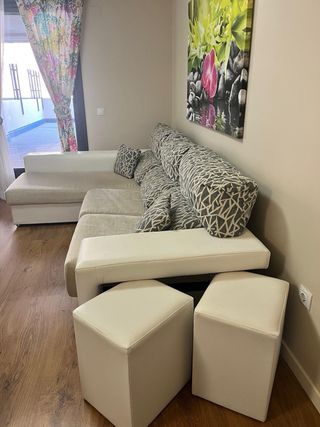 Sofá Cheslong Beige y Blanco