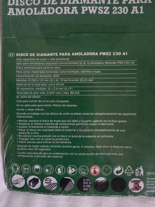 Disco Diamante Parkside 230mm Amoladora PWSZ 230 A