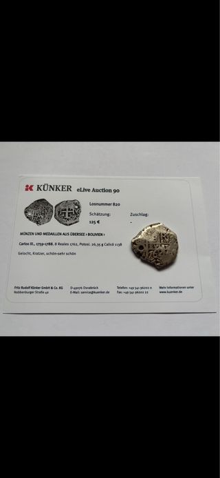 8 Reales 1762 Potosí (MBC-) Carlos III