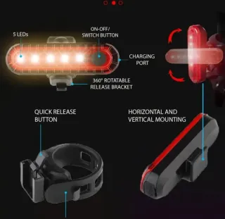 Luce per bicicletta LED ricaricabile USB con luce