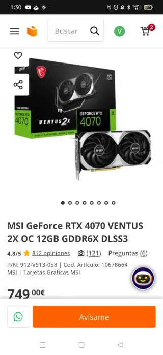 MSI RTX 4070 VENTUS 12GB GDDR6X DLSS3