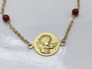 pulsera oro 18k con piedra con coral