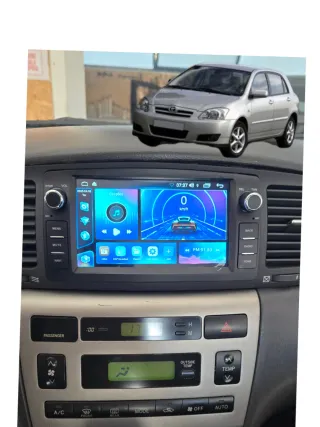 Rádio Toyota Corolla E12 Android 14 com GPS.