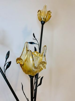 Lámpara de pie floral ámbar (vintage)