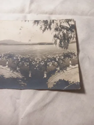 Cartolina antica vista lago e montagna