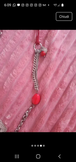 Collana lunga argento e rosso