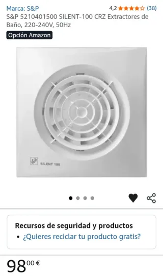 Ventilador Extractor S&P SILENT 100 CRZ Temporizad