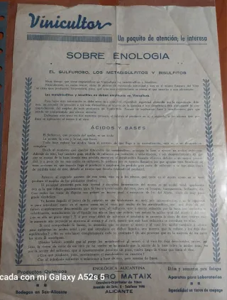 Carta Publicidad Enología Pedro Mataix Alicante