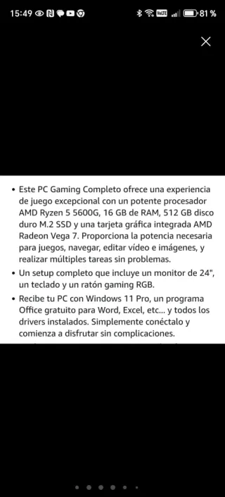 Pack Gaming PC + Pantalla + Teclado + Ratón