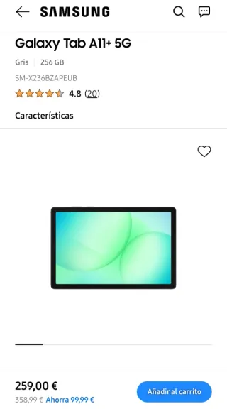 Samsung Galaxy Tab A11+ 5G 256GB Gris