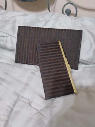 Set Portafoglio e pochette vintage marrone e oro