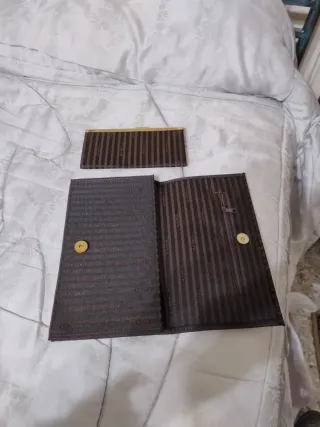 Set Portafoglio e pochette vintage marrone e oro