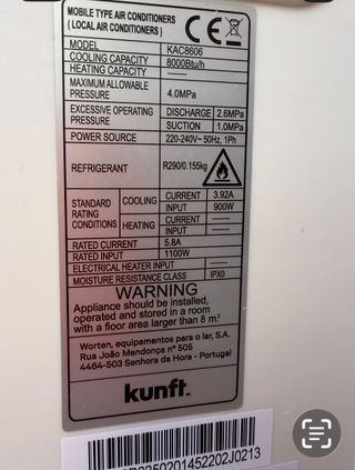 Aire Acondicionado Portátil Kunft Blanco