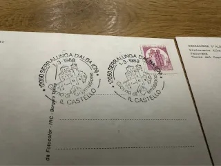 Cartolina Serralunga d’Alba con francobollo