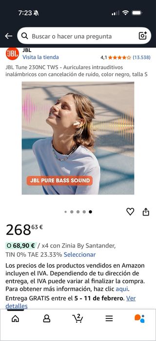 Auriculares JBL TUNE230NC Negro