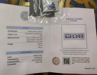 Lotto 3 Maxixe Naturale Berillo Blu 6.59ct Certif.