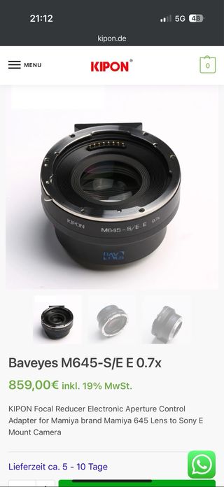 Adaptador Kipon Baveyes M645-S/E E 0.7x