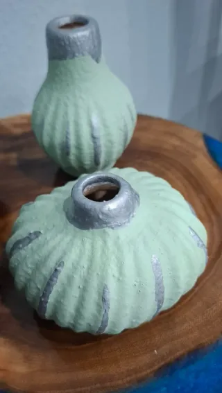 Set 3 Jarrones Cerámica Verde y Plata