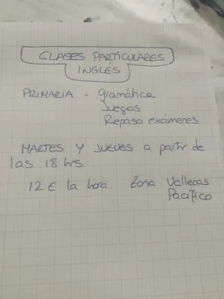 Clases particulares de inglés. Para Primaria.