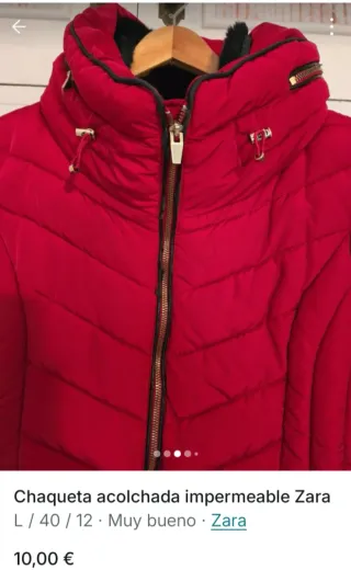 Chaqueta acolchada impermeable Zara Roja Talla L