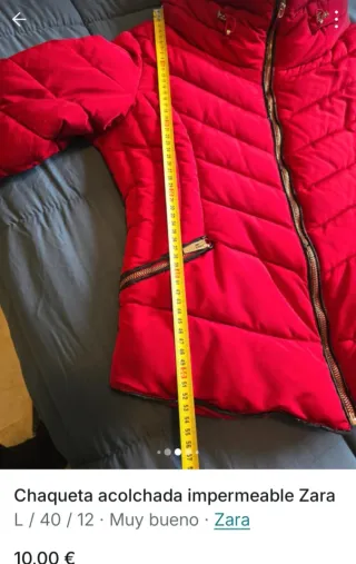 Chaqueta acolchada impermeable Zara Roja Talla L